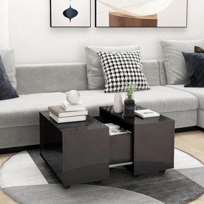 

Mesa de centro de aglomerado gris brillante 60x60x38 cm