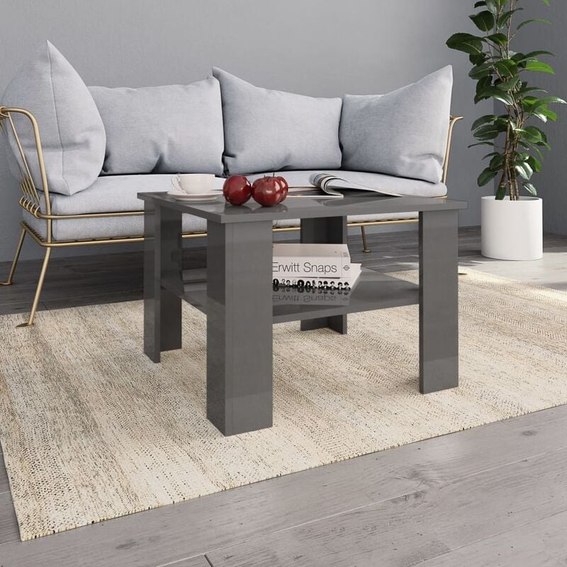 

Mesa de centro de aglomerado gris brillante 60x60x42 cm