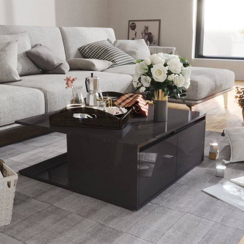 

Mesa de centro de aglomerado gris brillante 80x80x31 cm