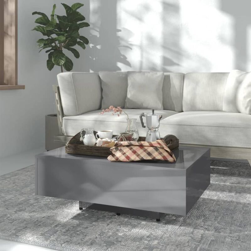 

Mesa de centro de aglomerado gris brillante 85x55x31 cm