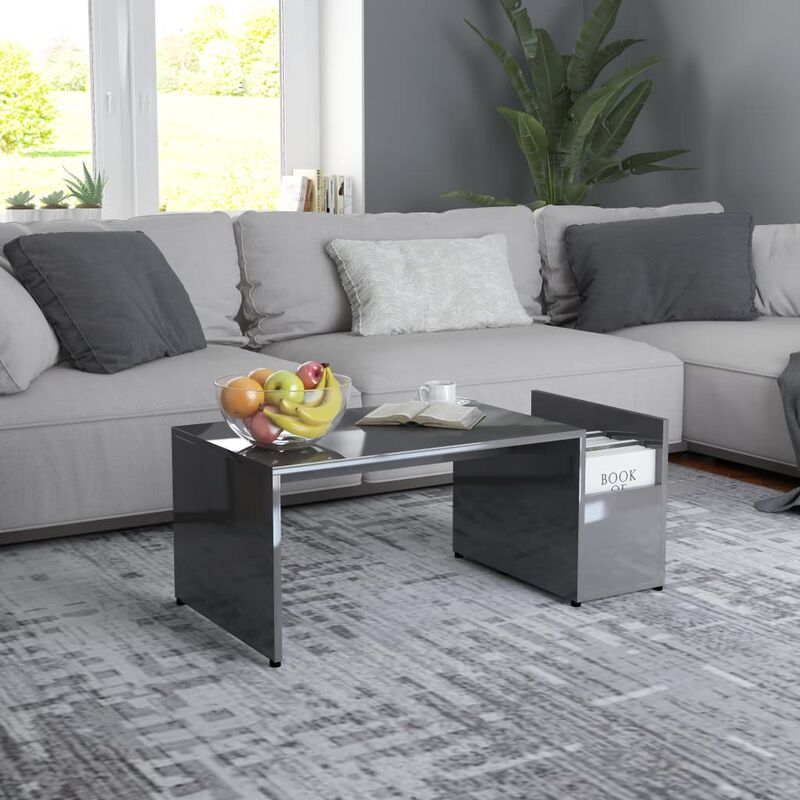 

Mesa de centro de aglomerado gris brillante 90x45x35 cm