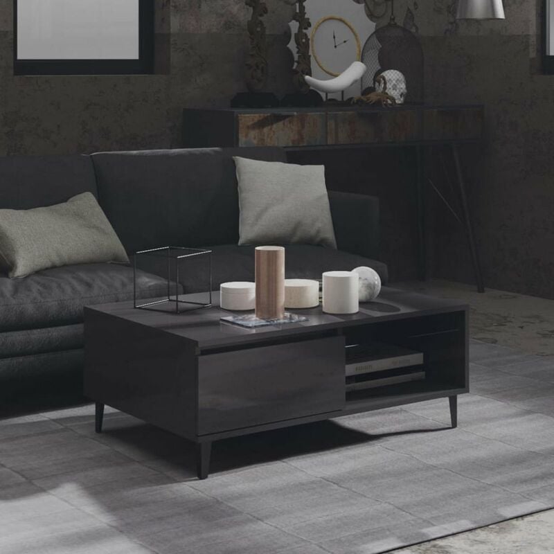 

Mesa de centro de aglomerado gris brillante 90x60x35 cm
