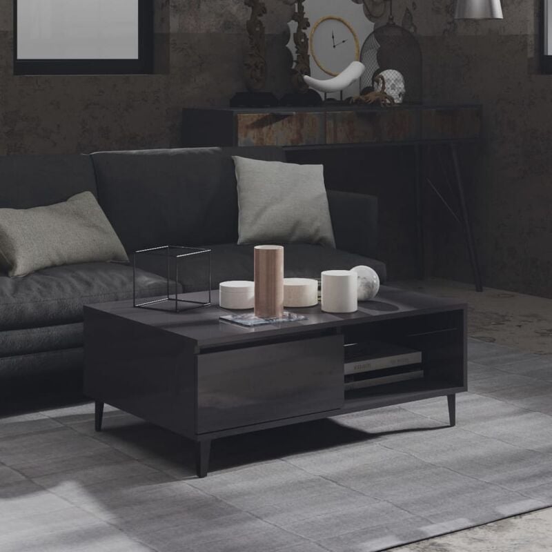 

Mesa de centro de aglomerado gris brillante 90x60x35 cm
