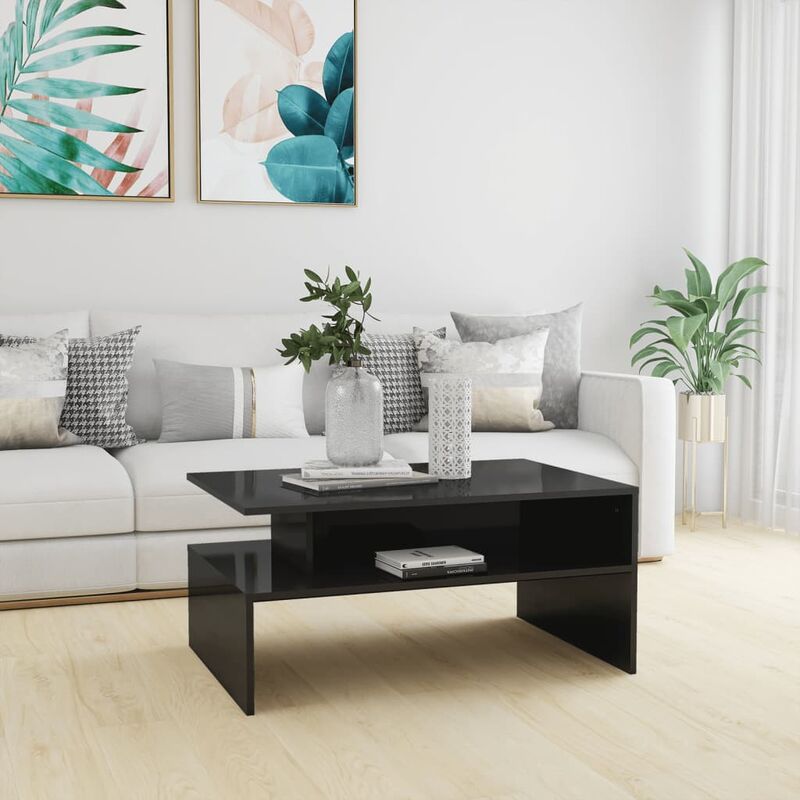 

Mesa de centro de aglomerado gris brillante 90x60x42,5 cm