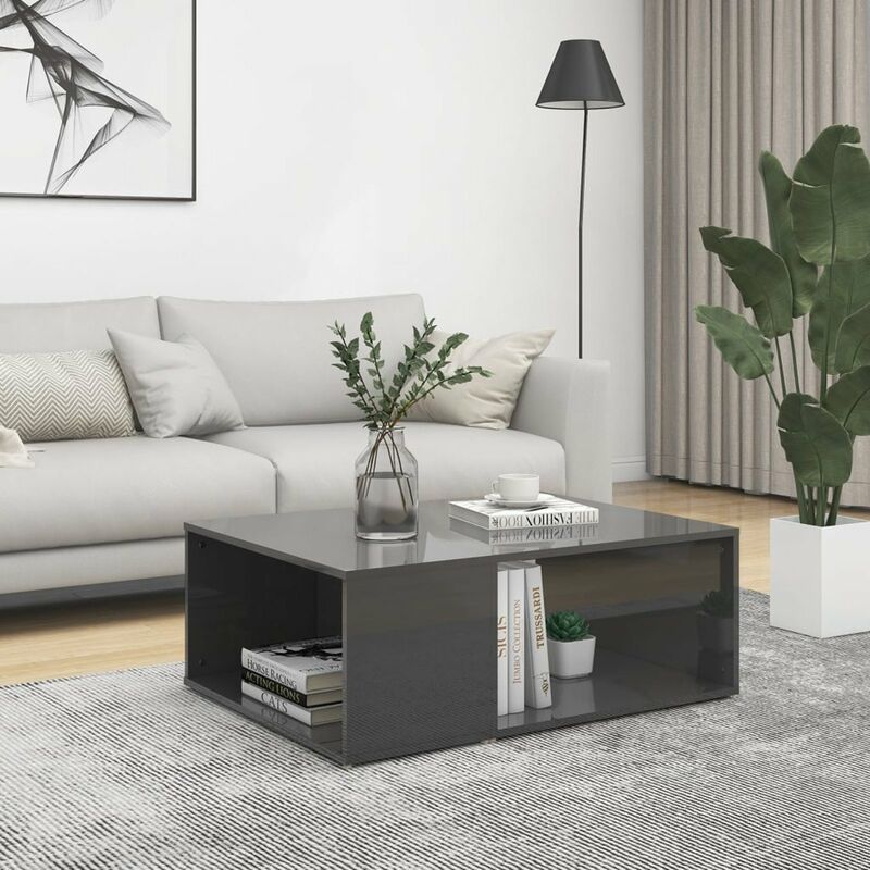 

Mesa de centro de aglomerado gris brillante 90x67x33 cm