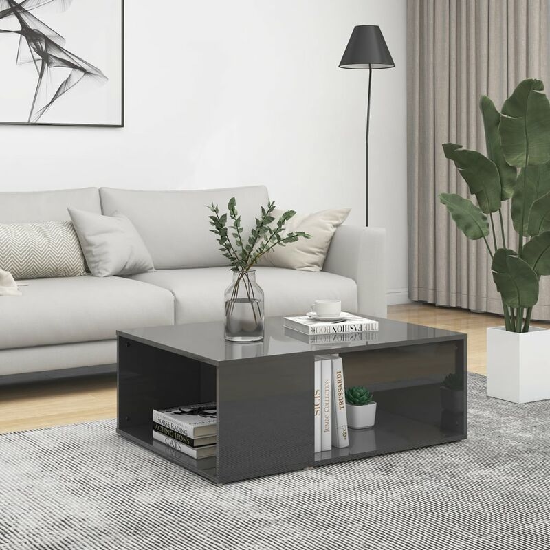 

Mesa de centro de aglomerado gris brillante 90x67x33 cm