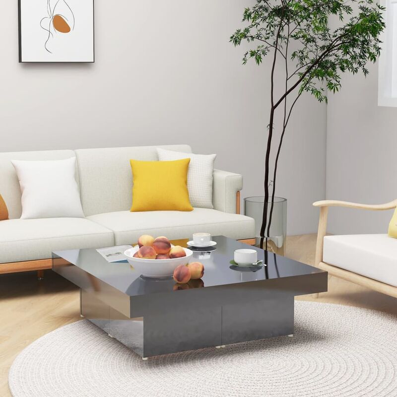 

Mesa de centro de aglomerado gris brillante 90x90x28 cm