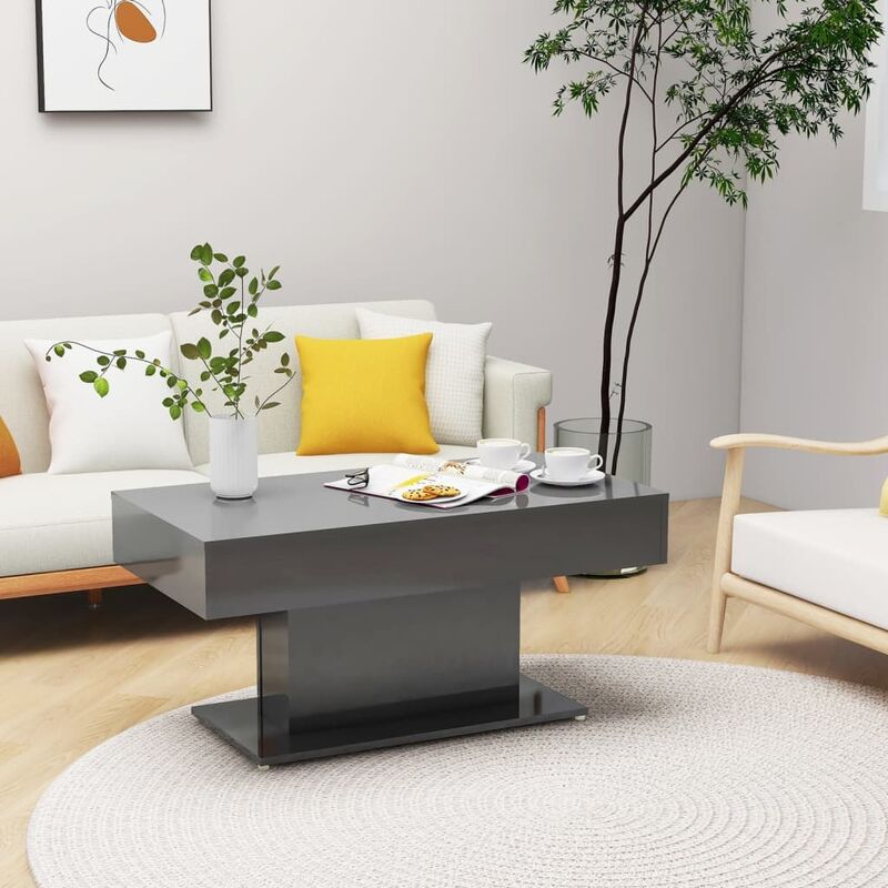 

Mesa de centro de aglomerado gris brillante 96x50x45 cm