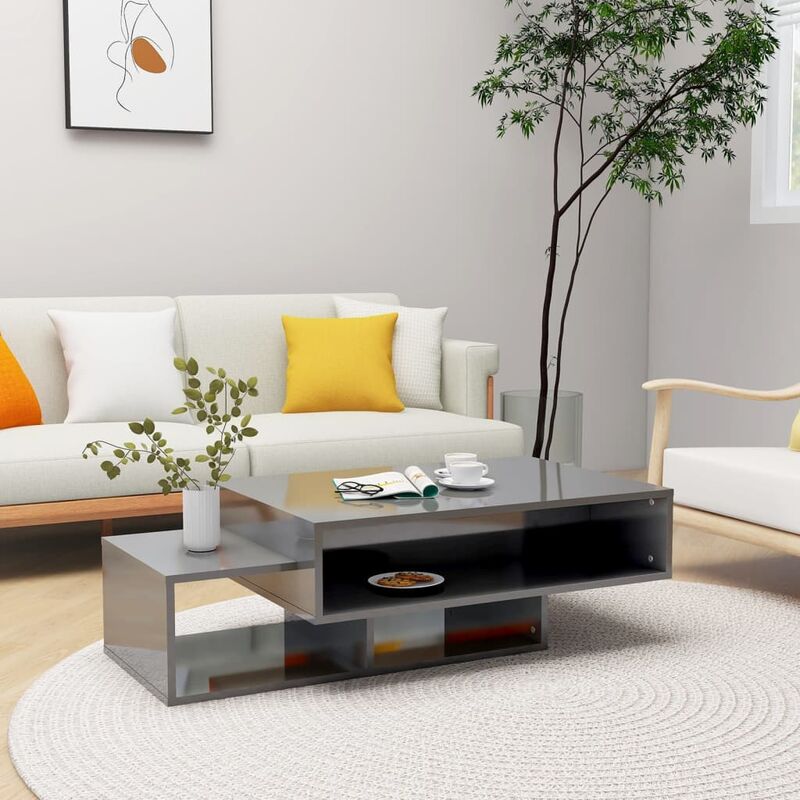 

Mesa de centro de aglomerado gris con brillo 105x55x32 cm