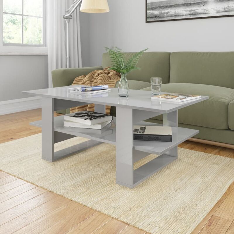 

Mesa de centro de aglomerado gris con brillo 110x55x42 cm
