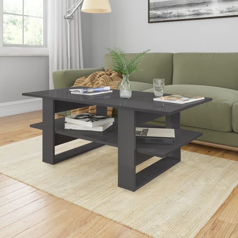 

Mesa de centro de aglomerado gris con brillo 110x55x42 cm - Gris