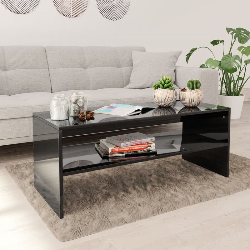 

Mesa de centro de aglomerado negro brillante 100x40x40 cm