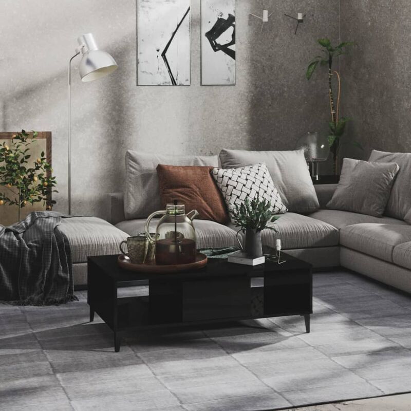 

Mesa de centro de aglomerado negro brillante 103,5x60x35 cm