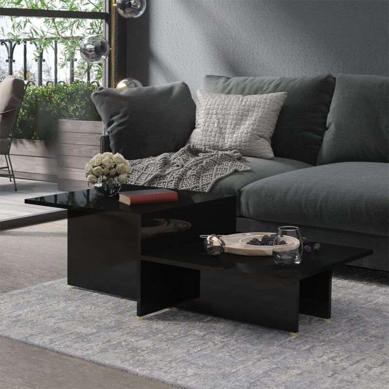 

Mesa de centro de aglomerado negro brillante 111,5x50x33 cm
