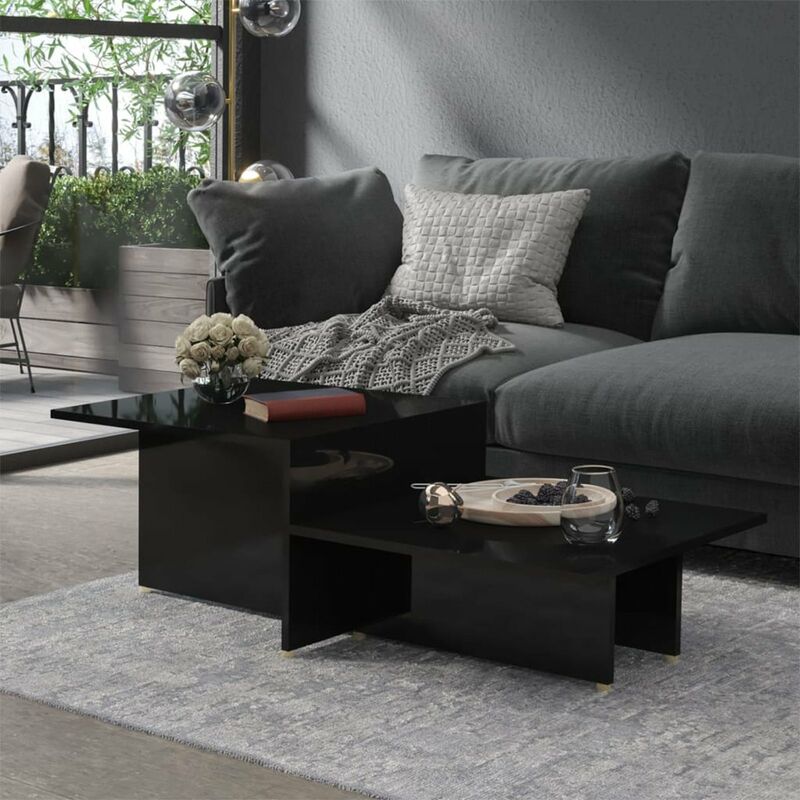 

Mesa de centro de aglomerado negro brillante 111,5x50x33 cm