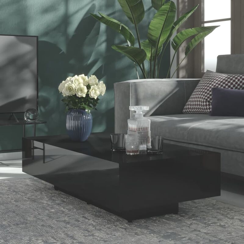 

Mesa de centro de aglomerado negro brillante 115x60x31 cm