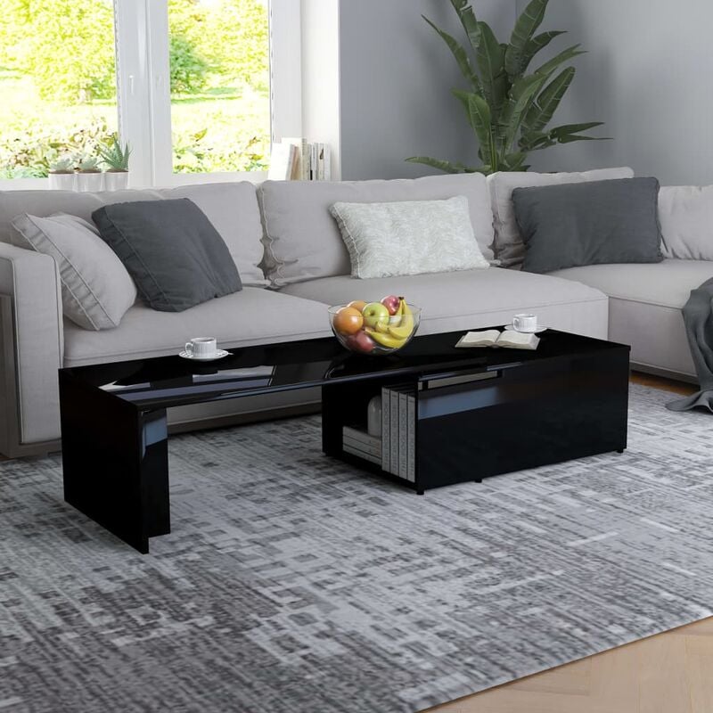 

Mesa de centro de aglomerado negro brillante 150x50x35 cm - Negro