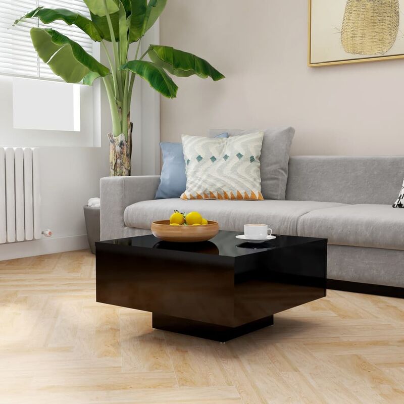 

Mesa de centro de aglomerado negro brillante 60x60x31,5 cm