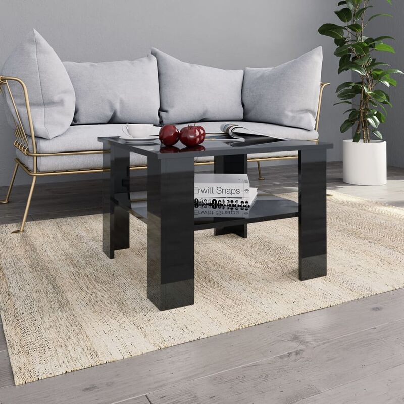 

Mesa de centro de aglomerado negro brillante 60x60x42 cm