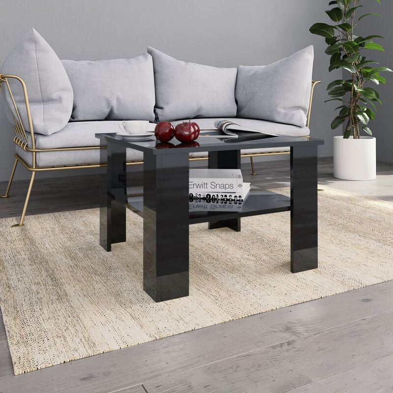 

Mesa de centro de aglomerado negro brillante 60x60x42 cm