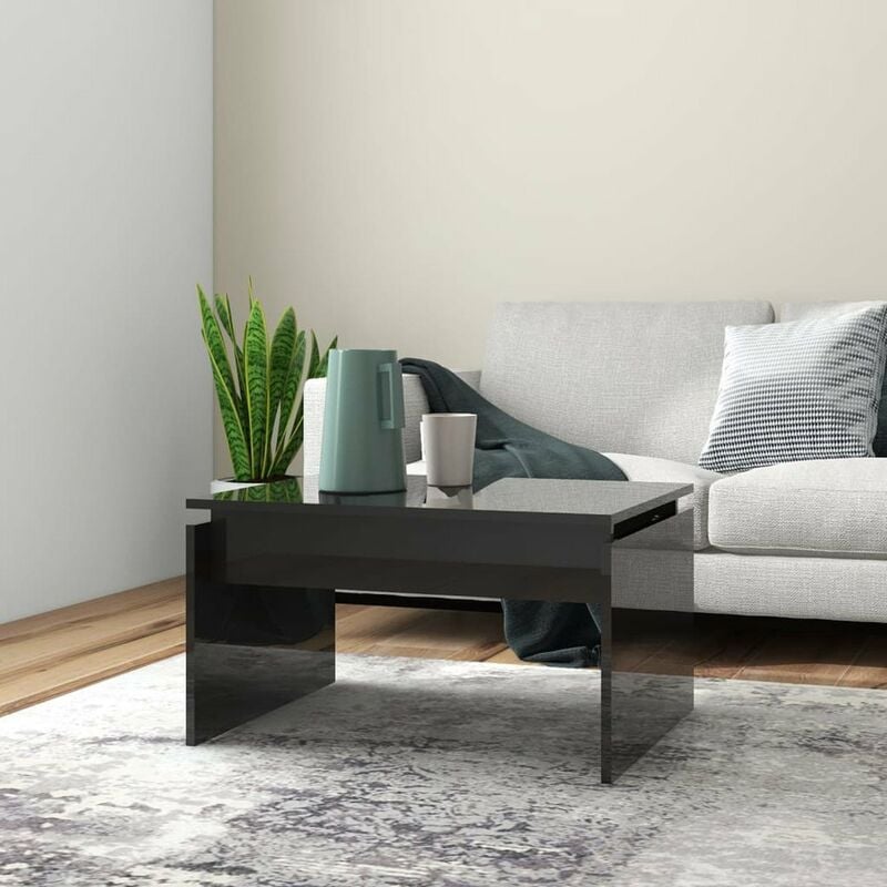 

Mesa de centro de aglomerado negro brillante 68x50x38 cm