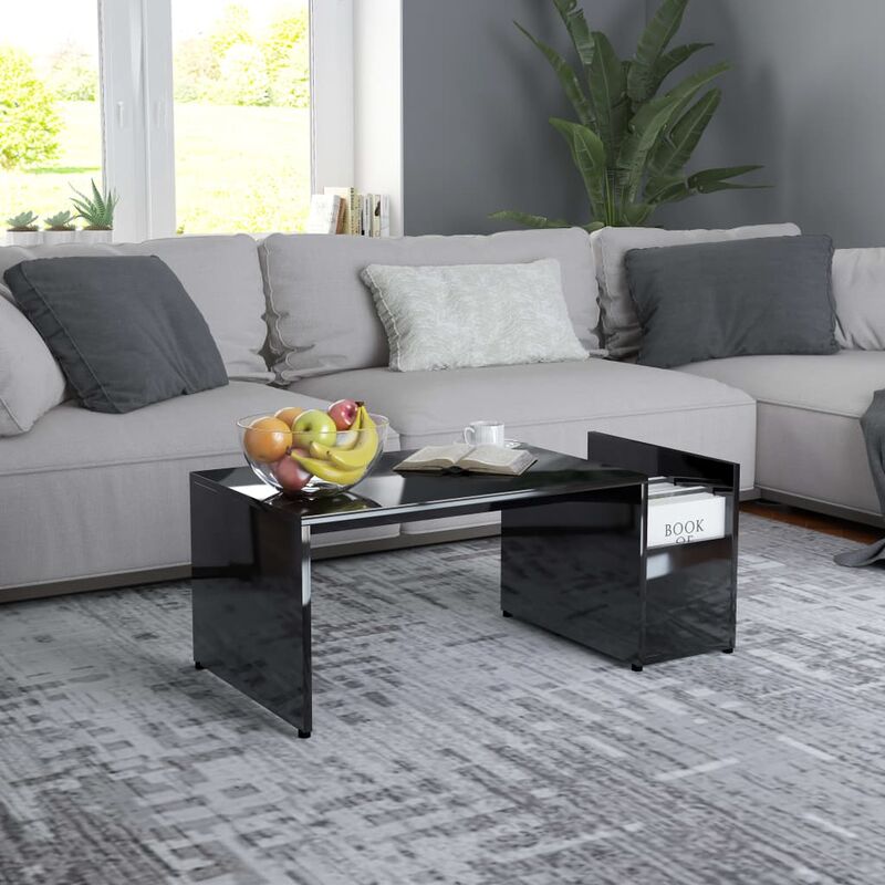 

Mesa de centro de aglomerado negro brillante 90x45x35 cm