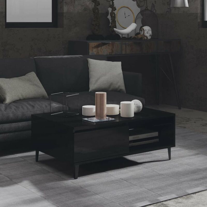 

Mesa de centro de aglomerado negro brillante 90x60x35 cm