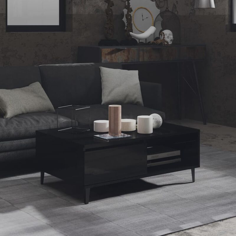 

Mesa de centro de aglomerado negro brillante 90x60x35 cm