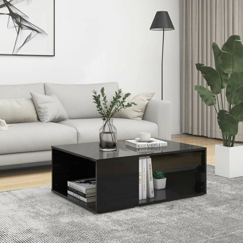 

Mesa de centro de aglomerado negro brillante 90x67x33 cm