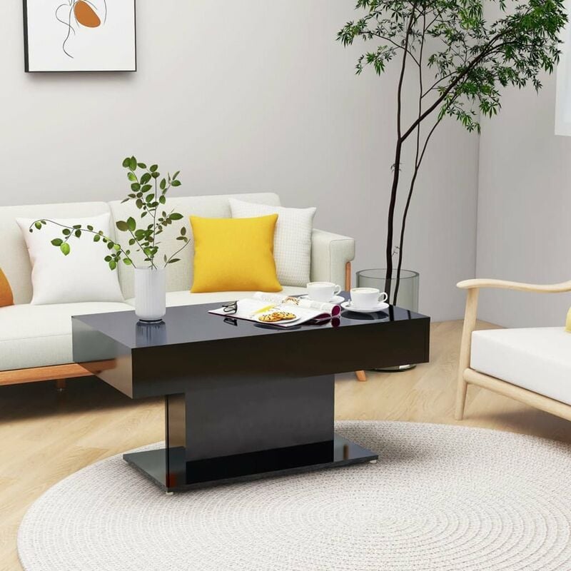 

Mesa de centro de aglomerado negro brillante 96x50x45 cm
