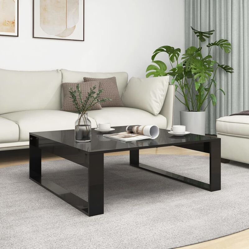 

Mesa de centro de aglomerado negro con brillo 100x100x35 cm