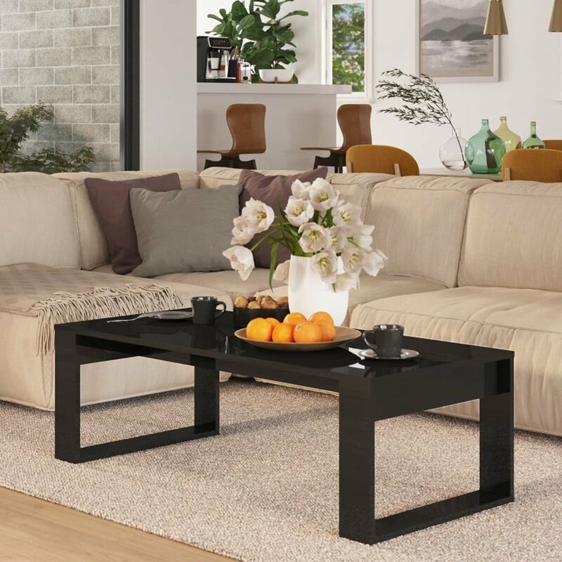 

Mesa de centro de aglomerado negro con brillo 110x50x35 cm