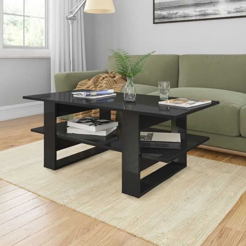 

Mesa de centro de aglomerado negro con brillo 110x55x42 cm