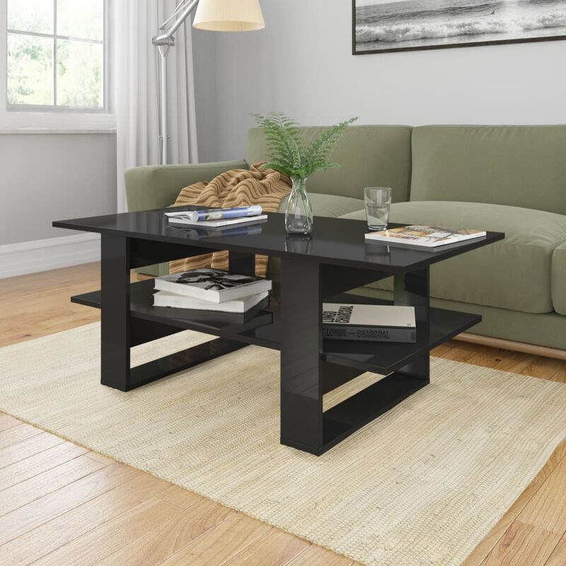 

Youthup - Mesa de centro de aglomerado negro con brillo 110x55x42 cm - Negro