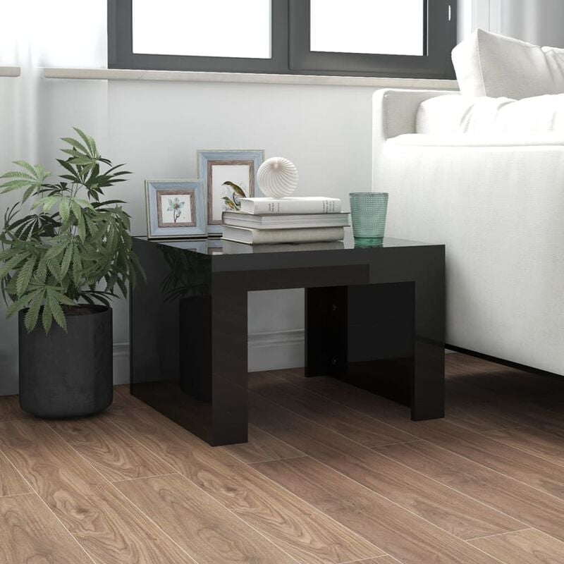 

Mesa de centro de aglomerado negro con brillo 50x50x35 cm