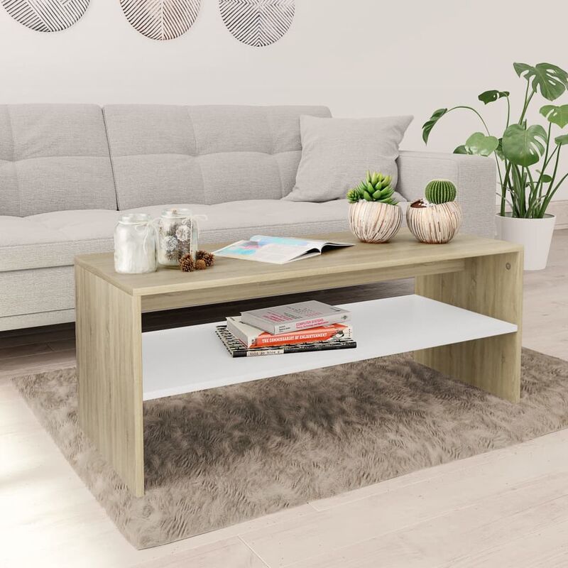 

Mesa de centro de aglomerado roble Sonoma y blanco 100x40x40 cm - Multicolor