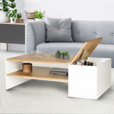 IDMARKET Mesa de centro de bar contemporánea IZIA con estuche blanco y madera