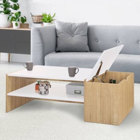 IDMARKET Mesa de centro de bar contemporánea IZIA con estuche de madera y blanco