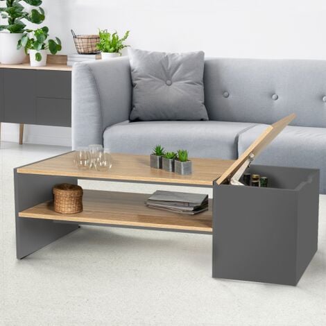 IDMARKET Mesa de centro de bar contemporánea IZIA con estuche gris y madera