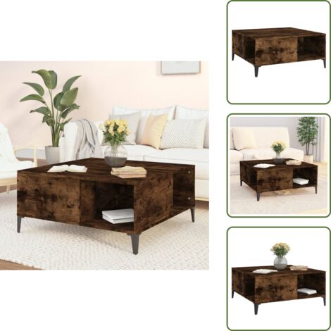 Mesa de centro de contrachapado - vidaXL Mesa de centro madera contrachapada roble ahumado 80x80x36,5 cm - Mesa de centro roble ahumado