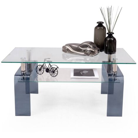Mesa de Centro de Cristal con Revistero y Patas de Cristal KENIA SMOKE BLACK