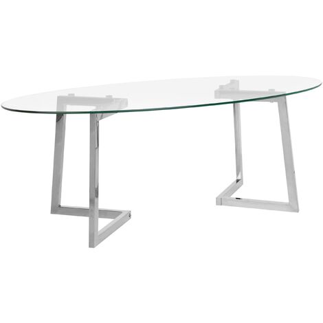 Mesa de centro de cristal plateado 120 x 60 cm patas de metal moderno Fresno