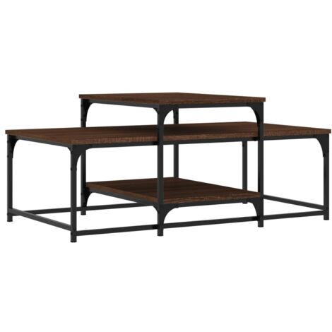 Mesa de centro de diseño industrial con estantes 102 x 60 x 45 cm madera de ingeniería marrón y metal DEC038648