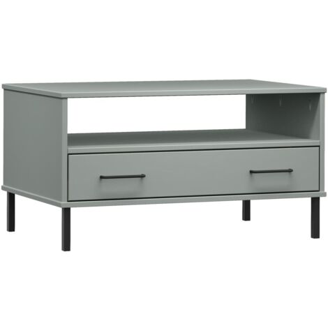 Mesa de centro de diseño moderno con cajón y patas de metal 85 x 50 x 45 cm madera gris DEC037714