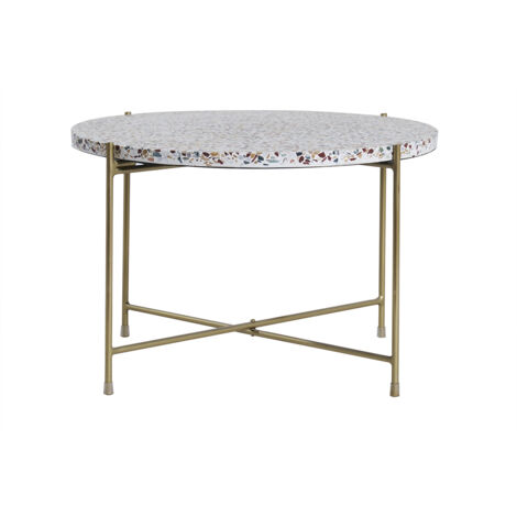 Mesa de centro de diseño redonda en terrazo y metal dorado 55 cm diám. MEZZO
