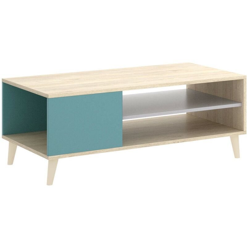 

Mesa de centro de diseño nórdico NOVA tablero de partículas melaminizado color esmeralda/natural/gris 99x60 cm