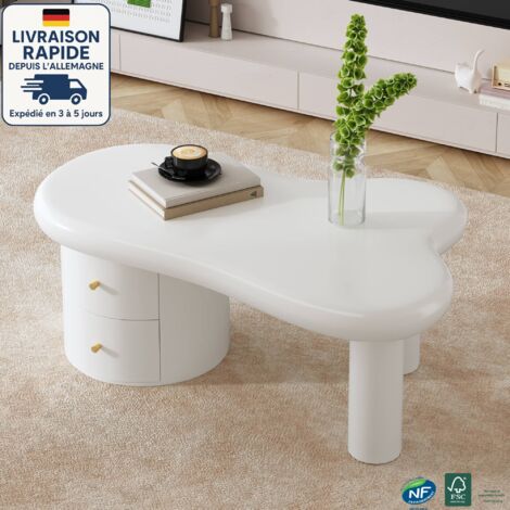 Mesa de centro de forma irregular, blanca, con bordes redondeados, ideal para niños, contemporánea, tipo A