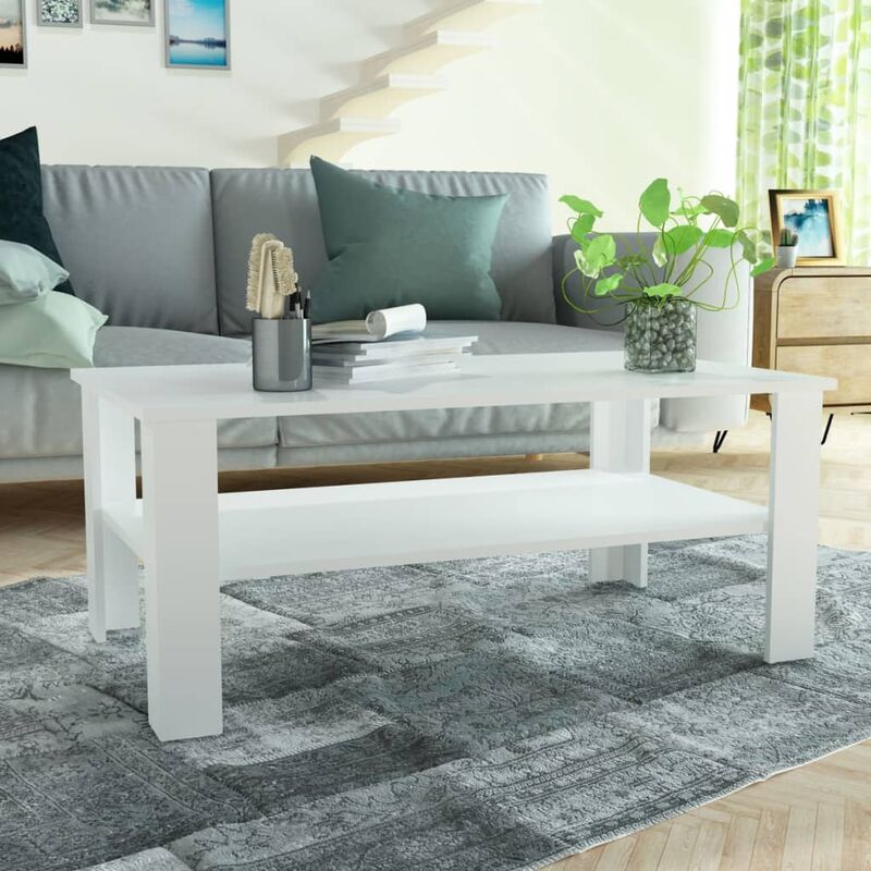 

Youthup - Mesa de centro de madera aglomerada 100x59x42 cm blanca - Blanco