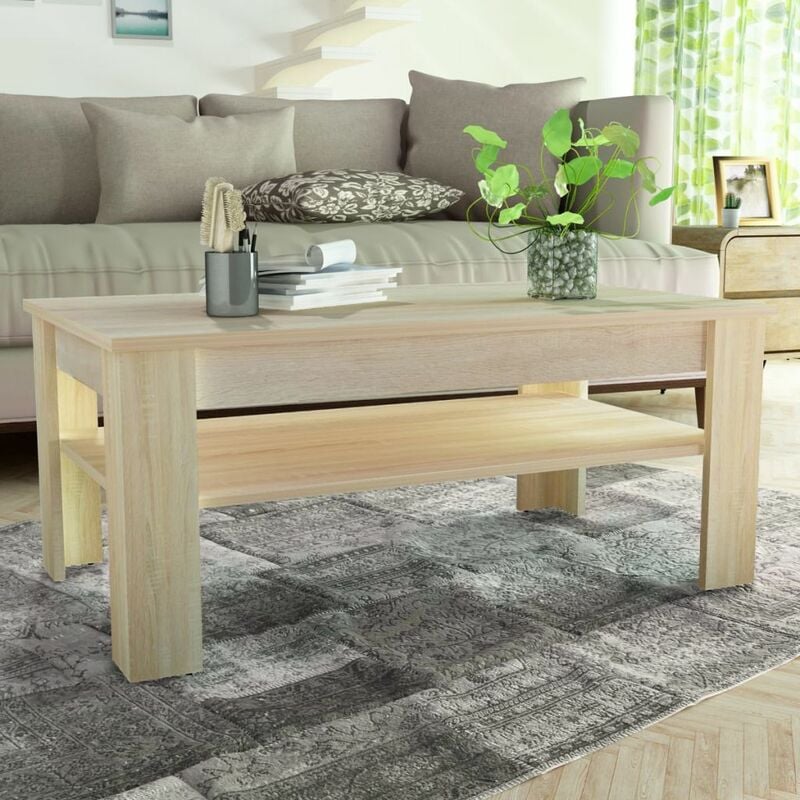 

Happyshopping - Mesa de centro de madera aglomerada 110x65x48 cm color roble