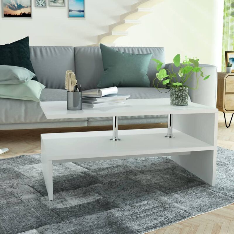 

Youthup - Mesa de centro de madera aglomerada 90x59x42cm blanca - Blanco
